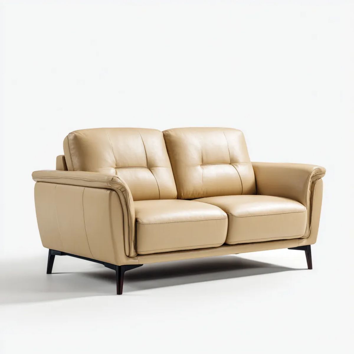 Dwuosobowa sofa beżowa z tapicerką z PU i czarnymi metalowymi nóżkami, 160 x 90 x 95 cm