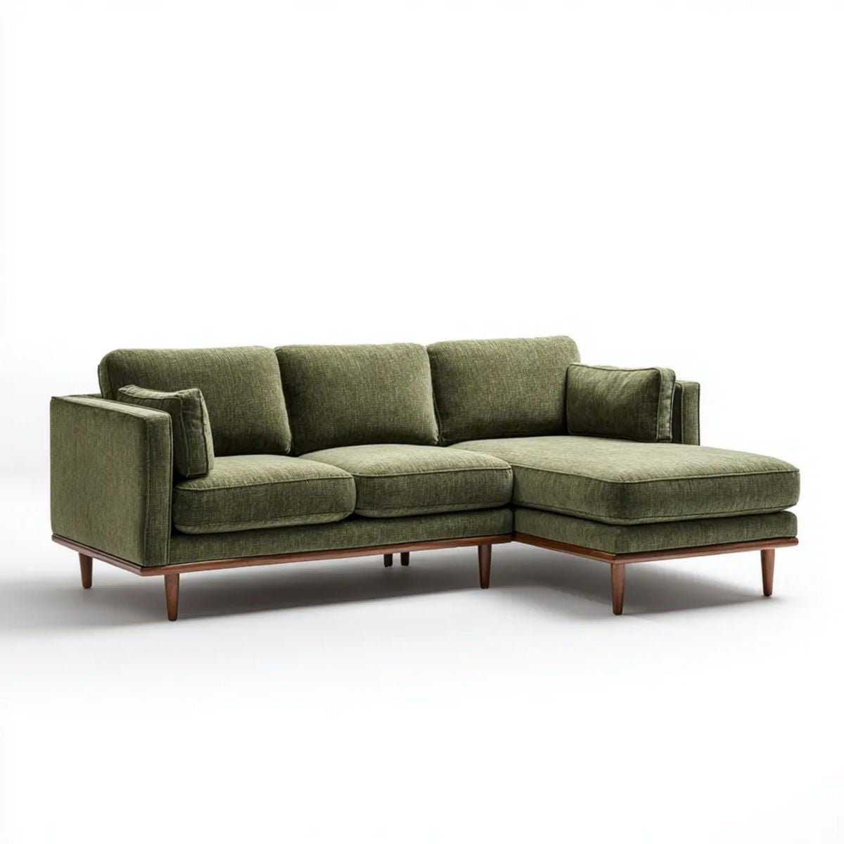 Prawostronna sofa narożna z szezlongiem z tkaniny, oliwkowozielona, 250 × 160 × 85 cm