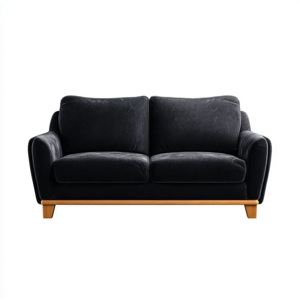 Dwuosobowa sofa czarna z aksamitu poliestrowego, drewniane nogi, 145 x 85 x 86 cm