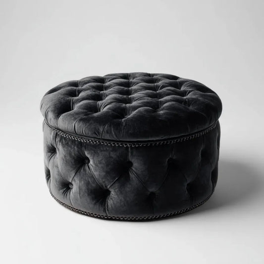 Czarna okrągła pufa tapicerowana aksamitem 80 × 80 × 40 cm
