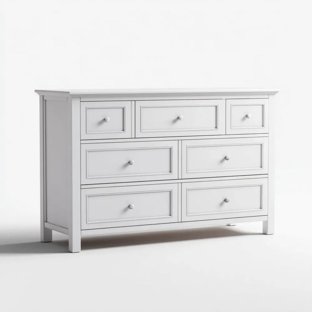 Biała komoda z 7 szufladami z płyty MDF, 140 × 45 × 95 cm