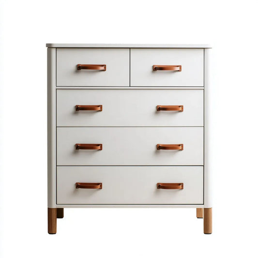Biała komoda z płyty MDF z 5 szufladami, 80 x 40 x 100 cm, brązowe uchwyty