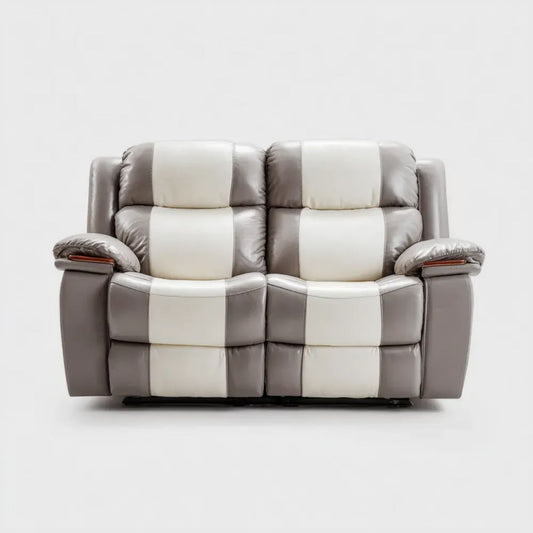 Dwuosobowa sofa rozkładana z ekoskóry szaro-kremowa 160 × 95 × 102 cm