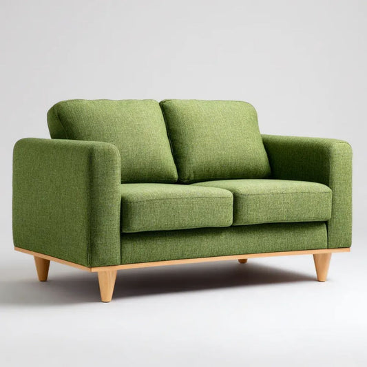 Dwuosobowa sofa z tapicerką poliestrową i drewnianymi nogami, zielona oliwkowa, 160 × 85 × 85 cm