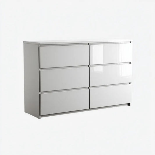 Biała komoda z płyty wiórowej laminowanej, 6 szuflad, 120 x 40 x 75 cm