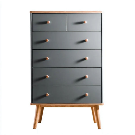 Komoda do sypialni z 6 szufladami, grafitowa, MDF i drewno dębowe, 80 x 40 x 120 cm