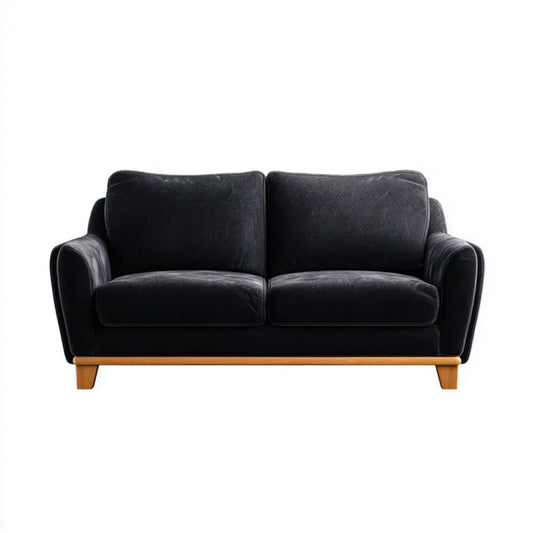 Dwuosobowa sofa czarna z aksamitu poliestrowego, drewniane nogi, 145 x 85 x 86 cm